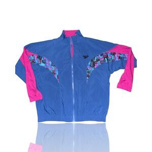 Vintage 90s Reebok Women's Windbreaker Jacket Small Blue Pink Colorblock